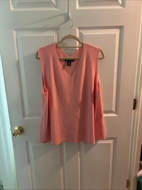 Coral-Pink V-Neck Cold-Shoulder Tunic